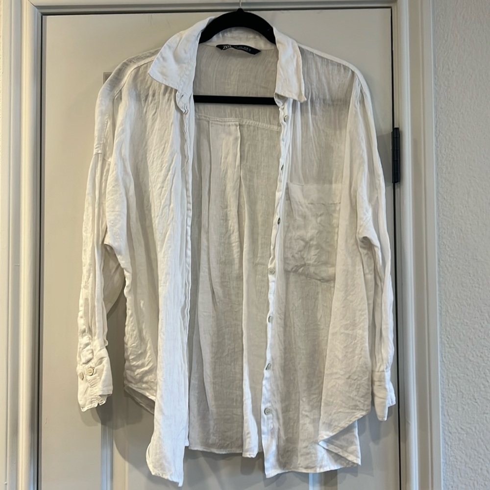 Zara white linen button down